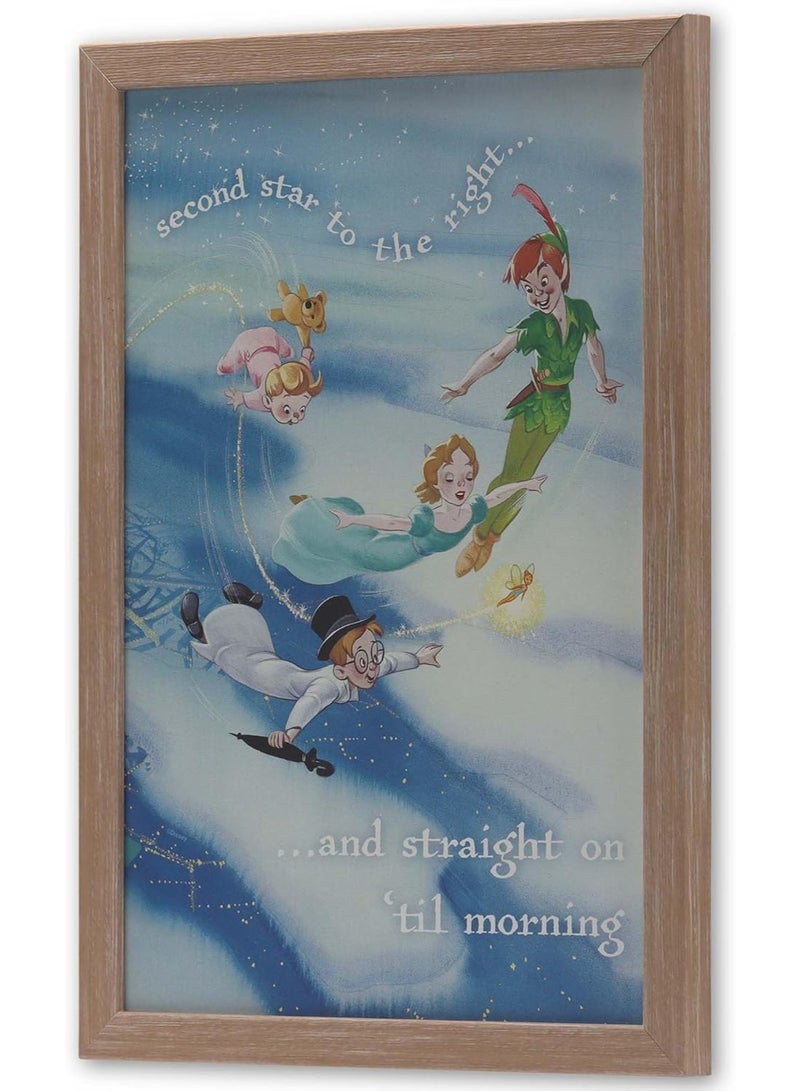 Open Road Brands Peter Pan Second Star to the Right Framed Wood Wall Decor - Classic Neverland Quote Wall Art for Home - Image 1
