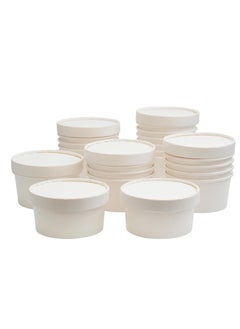 Shop & Shoppee SHOP & SHOPPEE Disposable Thick-Walled Hard Craft Hard Paper Food Container Bowl/Tub with lid - 250 ml (Pack of 25, White)  - Image 3