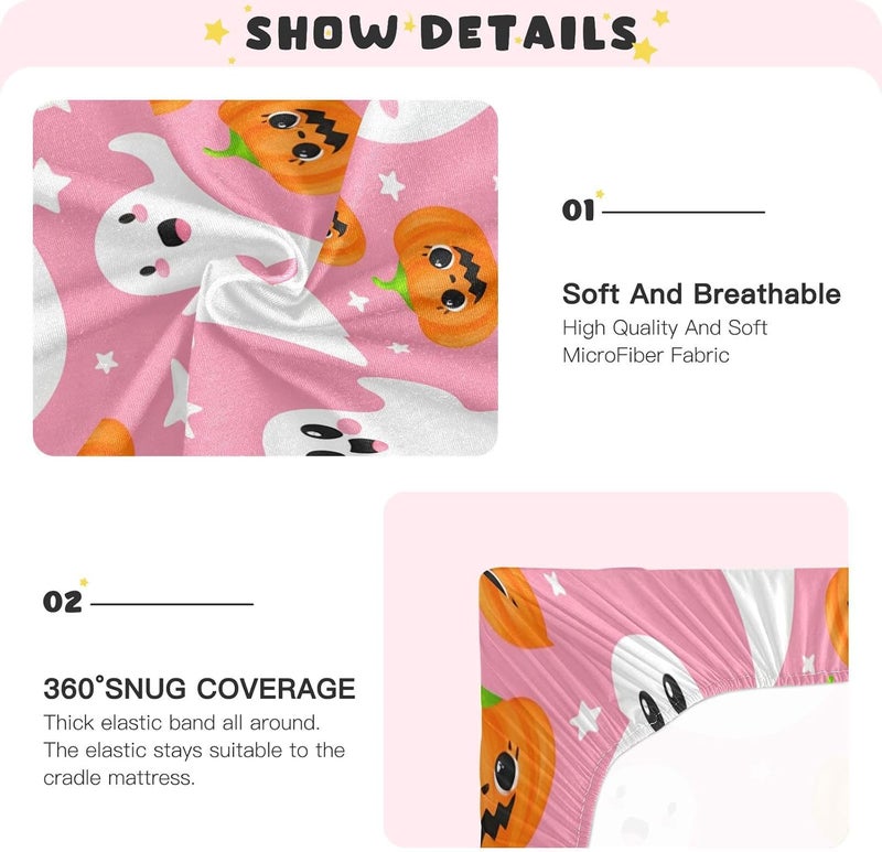 Halloween Boo Pink Pumpkins Crib Sheets for Boys Girls Ultra Soft Breathable Baby Crib Sheet Fitted Crib Sheets for Standard Size Crib and Toddler Mattresses, 52 x 28 Inch - Image 5