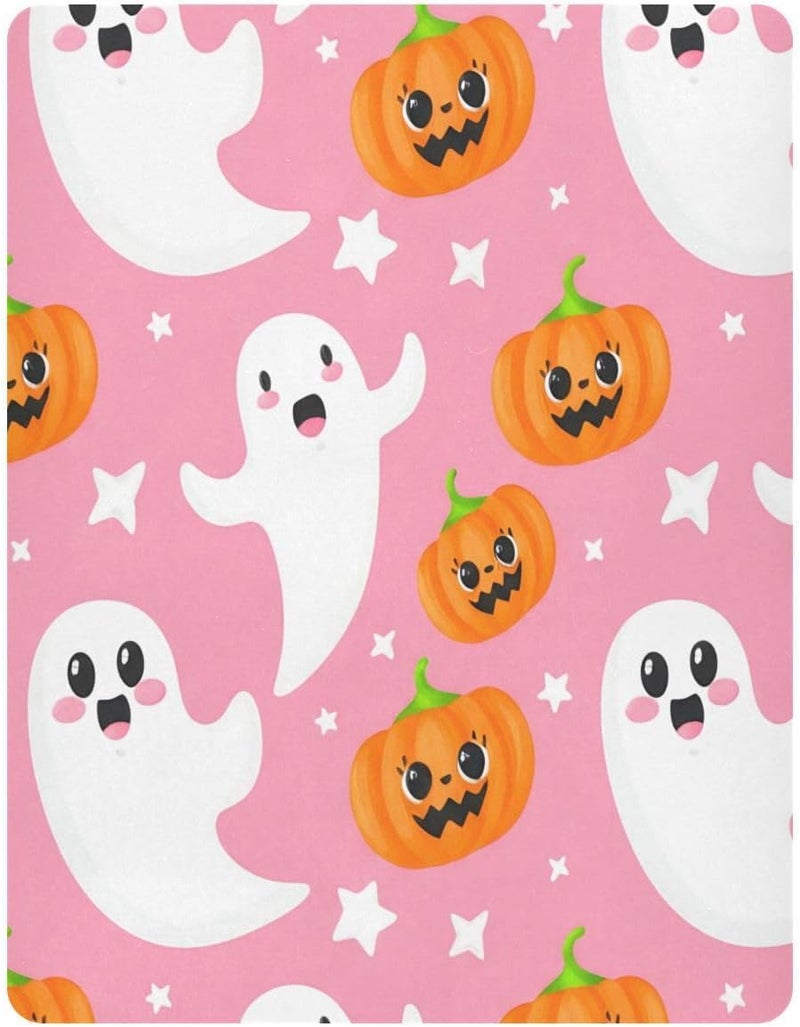 Halloween Boo Pink Pumpkins Crib Sheets for Boys Girls Ultra Soft Breathable Baby Crib Sheet Fitted Crib Sheets for Standard Size Crib and Toddler Mattresses, 52 x 28 Inch - Image 2