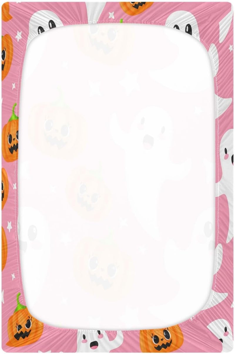Halloween Boo Pink Pumpkins Crib Sheets for Boys Girls Ultra Soft Breathable Baby Crib Sheet Fitted Crib Sheets for Standard Size Crib and Toddler Mattresses, 52 x 28 Inch - Image 3