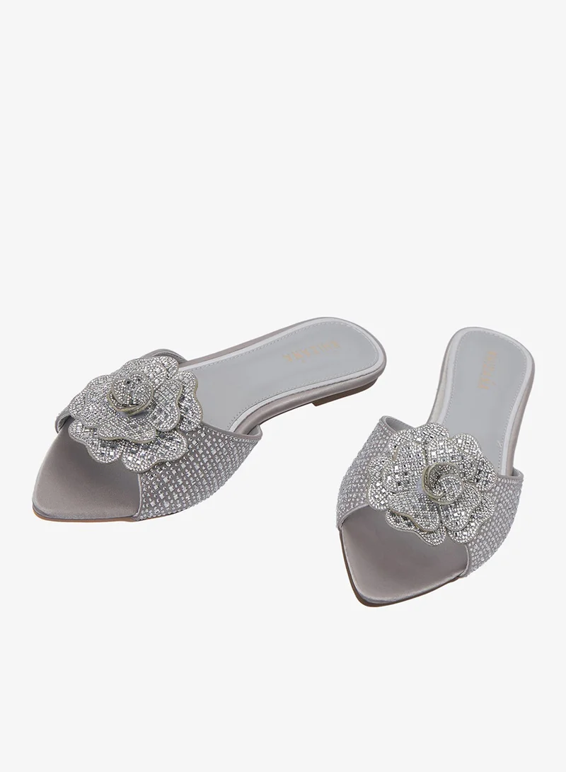 Khizana SILVER Rhinestone Embellished Flat Sandals for Women | Best Price UAE