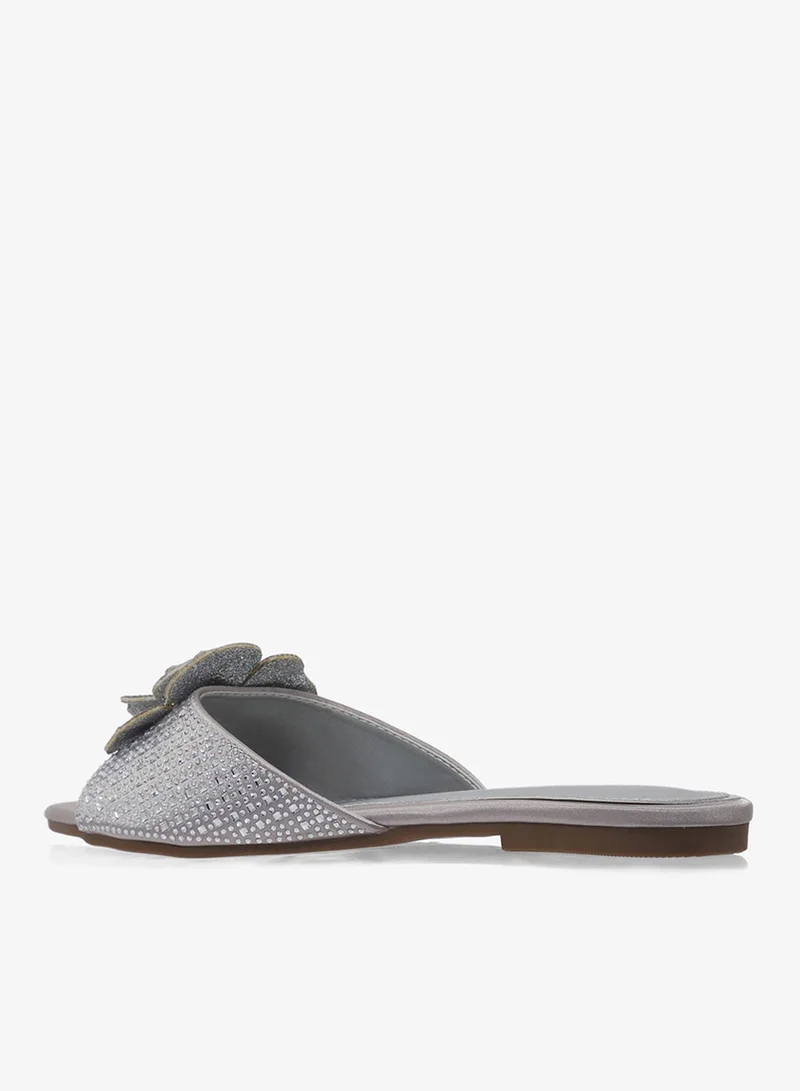 Khizana SILVER Rhinestone Embellished Flat Sandals for Women | Best Price UAE