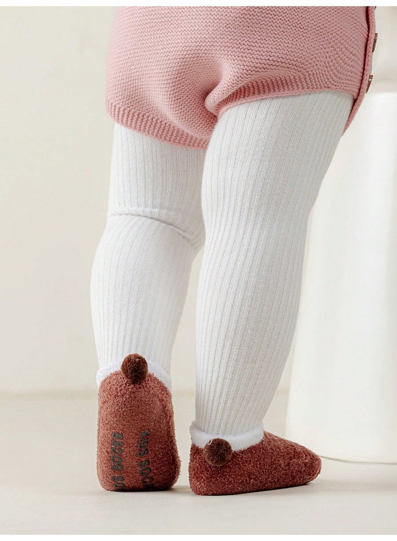 socks for baby 5 Pairs Toddler Kids Fuzzy Non Slip Grip Slipper Socks Warm Fleece Pom Pom Cold Protection for Autumn and Winter Multicolor - Image 4