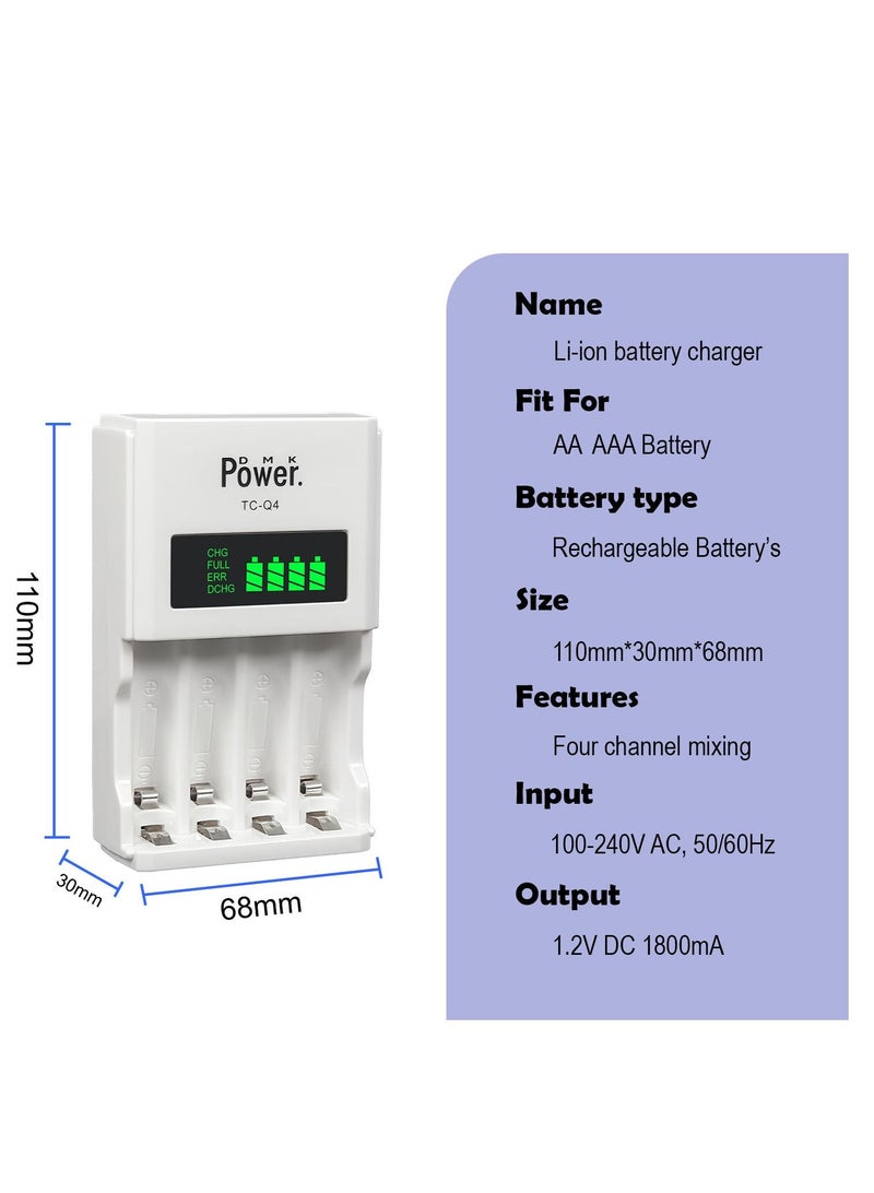 DMK Power 8pcs AAA 1.2V 1100mAh High Capacity Rechargeable Batteries and TC-Q4 AAA AA Four Slot Independent Intelligent Quick LCD Charger for Ni-MH/Ni-CD Rechargeable Batteries with 3pin UK Plug Cable - Image 4