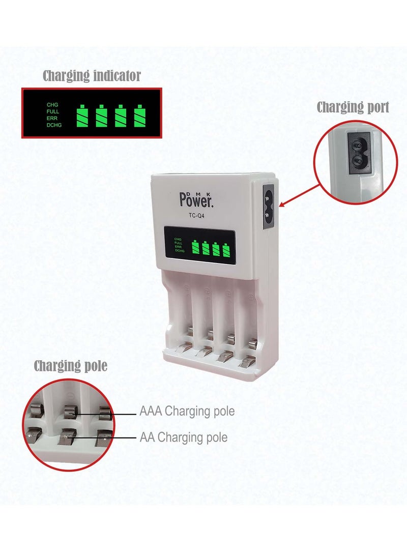 DMK Power 8pcs AAA 1.2V 1100mAh High Capacity Rechargeable Batteries and TC-Q4 AAA AA Four Slot Independent Intelligent Quick LCD Charger for Ni-MH/Ni-CD Rechargeable Batteries with 3pin UK Plug Cable - Image 3