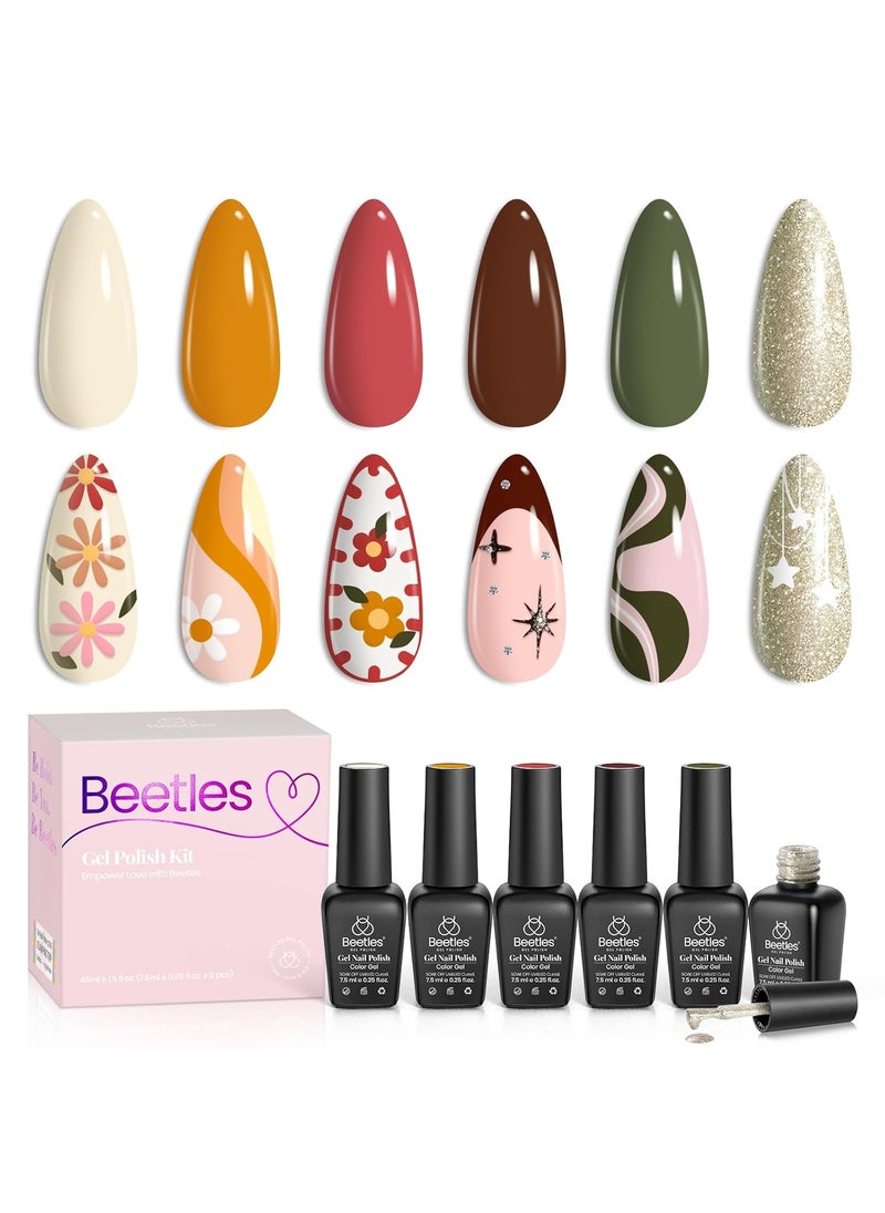 beetles Gel Polish Beetles Gel Nail Polish Set, White Glitter Green 6 Colors Gel Polish Soak Off Uv LED Nail Art Design Fall Colors Gift for Women 