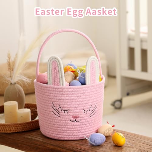 YMhoart Easter Basket with Handle Woven Baby Gifts Empty Bunny Basket For Girls Boys Kids Gift Baby Shower Wedding Flower (Pink) - Image 4