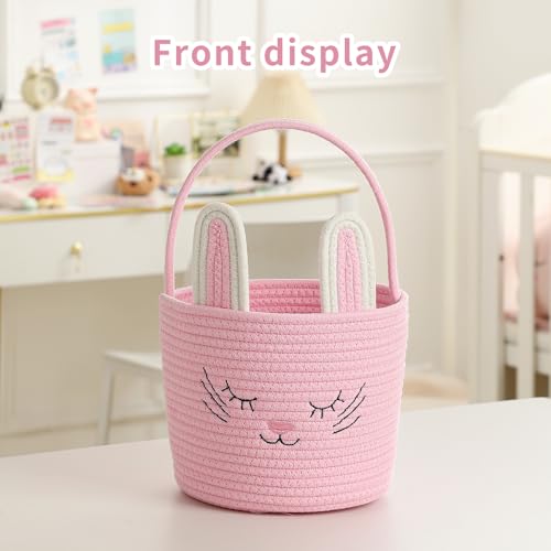 YMhoart Easter Basket with Handle Woven Baby Gifts Empty Bunny Basket For Girls Boys Kids Gift Baby Shower Wedding Flower (Pink) - Image 5