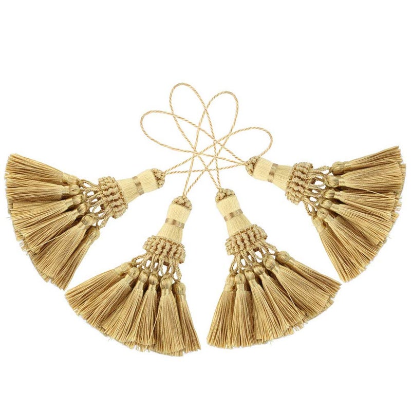 BEL AVENIR Set of 4 Tassel for Craft Elegant Polyester Tassels for Pillow Key Tassel DIY Accessories for Curtain and Home Decor Golden