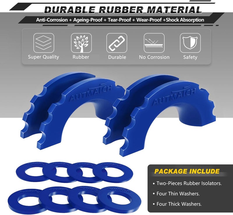 AUTMATCH D Ring Shackle Isolators Washers Kit - 2 Rubber Shackle Isolators with 8 Washers, Fits 3/4 Shackles Protect and Prevents Rattling, Shackle Cover Blue - Image 2