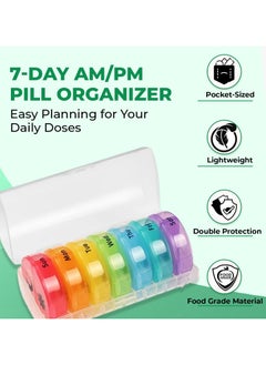 BTFMEI Pill Case, Weekly Pill Box, Portable Pill Organizer, Food Grade Material, Daily Compact Travel Medicine Holder for Vitamins, Medication, Supplements and Fish Oils (Multicolor)  - Image 3