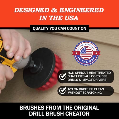 Drillbrush Heavy Duty Stiff Bristle Brush Kit – Power Scrubber Attachment for Concrete, Brick, Siding, Stone, Driveways, Fireplaces, Hard Water Stains, Gravestone & Cemetery Headstone Cleaning Brushes - Image 3