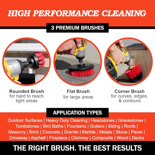 Drillbrush Heavy Duty Stiff Bristle Brush Kit – Power Scrubber Attachment for Concrete, Brick, Siding, Stone, Driveways, Fireplaces, Hard Water Stains, Gravestone & Cemetery Headstone Cleaning Brushes - Image 2