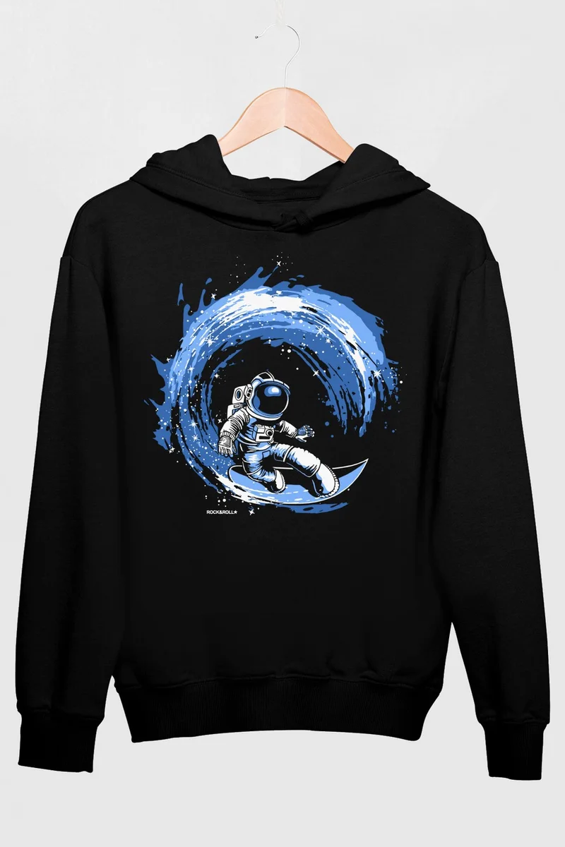 روك اند رول Galactic Surfer Black Hooded Thick Men's Sweatshirt