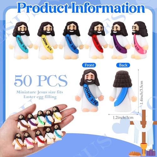 Bememo 50 Pcs Little Jesus Figures Original Design Rubber Mini Jesus Toys for Hide and Seek Religious Party Favors Easter Egg Stuffers Sunday School Craft Baptism GiftsJohn 316 - Image 5