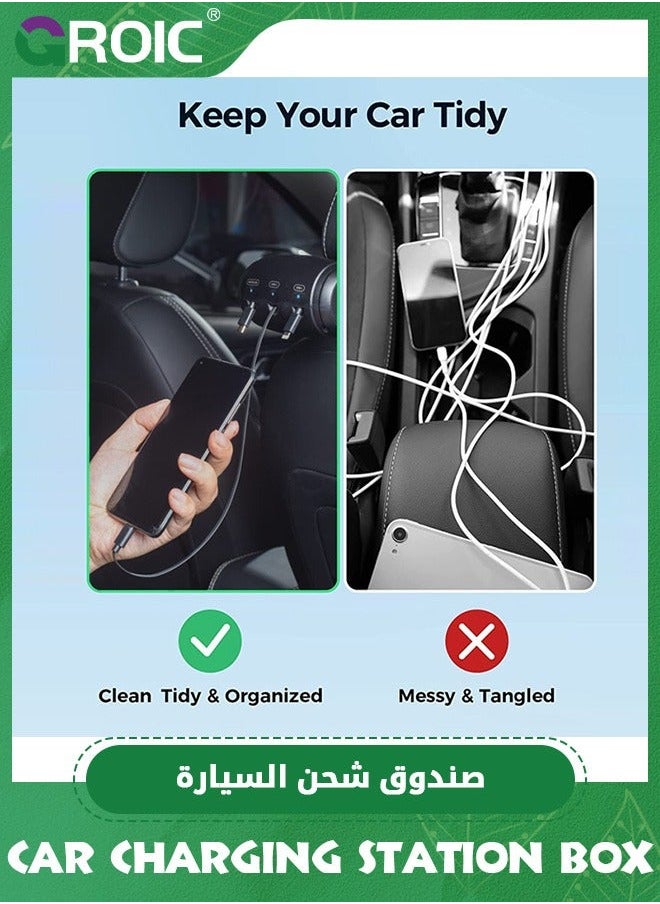 جرويك - 3 in 1 Backseat Car Charging Station Box,Multi Box with USB Type C Lightner Retractable Cables,Fast Charge Multi Charger for iPhone/Samsung and Tablets - Image 1