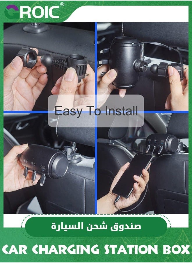 جرويك - 3 in 1 Backseat Car Charging Station Box,Multi Box with USB Type C Lightner Retractable Cables,Fast Charge Multi Charger for iPhone/Samsung and Tablets - Image 1