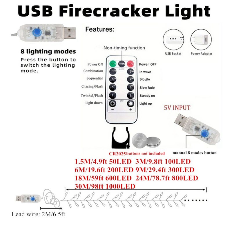 30 متر / 98 قدم 1000 ليد إضاءة بيضاء دافئة تعمل بالUSB سلك فضي أضواء خرافية على شكل مفرقعات نارية أضواء ليلية سماوية 8 أوضاع تحكم عن بعد لديكور الزفاف وعيد الميلاد والحفلات والعطلات داخلي وخارجي - Image 4