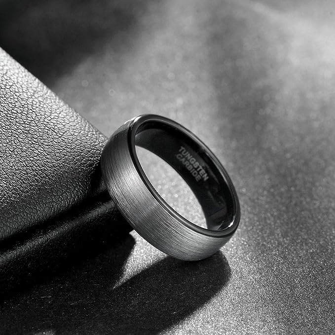 TRUMIUM 6mm Black Grey Tungsten Carbide Rings for Men Women Brushed Dome Wedding Band Size 9.5 - Image 2