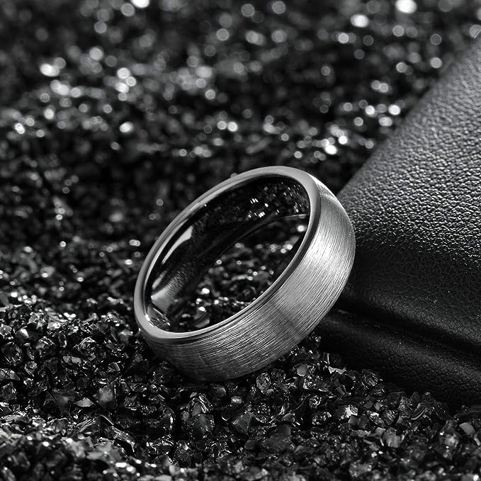 TRUMIUM 6mm Black Grey Tungsten Carbide Rings for Men Women Brushed Dome Wedding Band Size 9.5 - Image 3