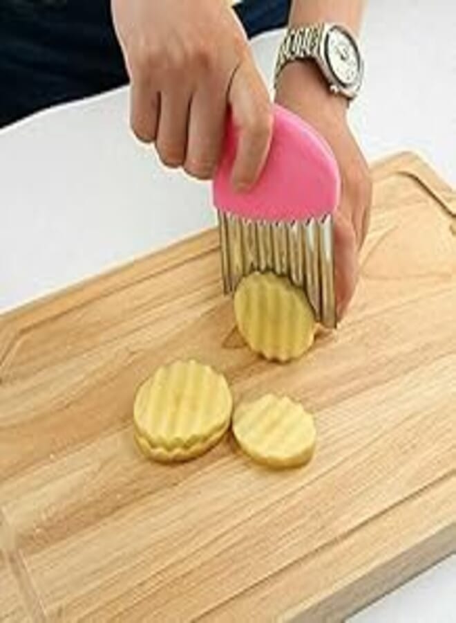 "Crinkle Potato Cutter & Pickle with Plastic Handle with Stainless Steel Anti-Rust Pins - Easy & Quick Cutting for Potatoes and Pickles (Ergonomic Handle, Durable Design, Easy to Clean)" 