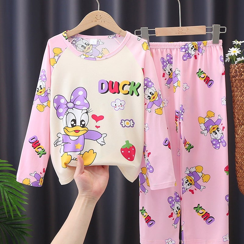 Southeast Asia Children'S Pajamas Long-Sleeved Girls Middle And Big Children'S Thin Cartoon Baby Girls Home Clothes Suit - Image 1