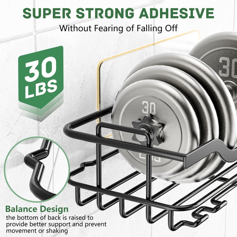 OMAIRA Shower Caddy Rack 3-Pack  Adhesive Shower Wall Organizer Shampoo Basket Holder with Soap Holder  Rustproof No Drilling Shower Shelves for Inside Shower Bathroom Organizer and Storage  Black(Large) - Image 3