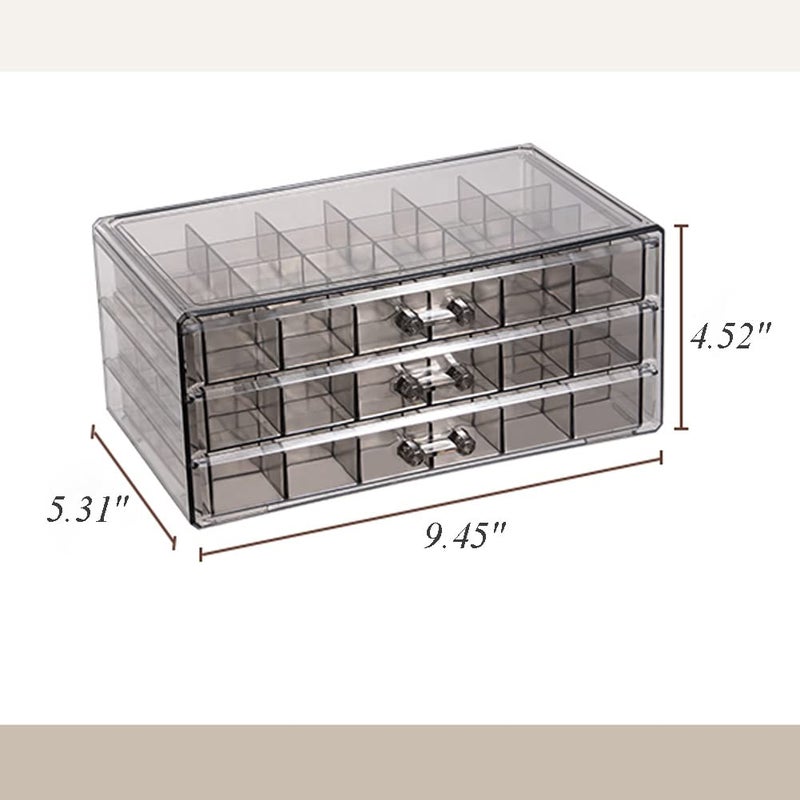 YUFONG Earring Storage Box Organizer 3 Drawers Acrylic Jewelry Storage Box Holder Transparent Jewelry Display Stand with 72 Small Compartments Gift for Women Girls (Clear Black) - Image 5