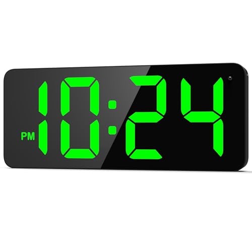 XUANZIT LED Digital Wall Clock with Large Display, Big Digits, Auto-Brightness, 12/24Hr Format, Modern Electric Small Silent Wall Clock for Living Room, Bedroom, Classroom, Farmhouse, Kitchen, Office - Green - Image 1