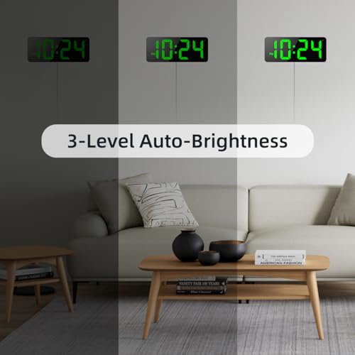 XUANZIT LED Digital Wall Clock with Large Display, Big Digits, Auto-Brightness, 12/24Hr Format, Modern Electric Small Silent Wall Clock for Living Room, Bedroom, Classroom, Farmhouse, Kitchen, Office - Green - Image 4