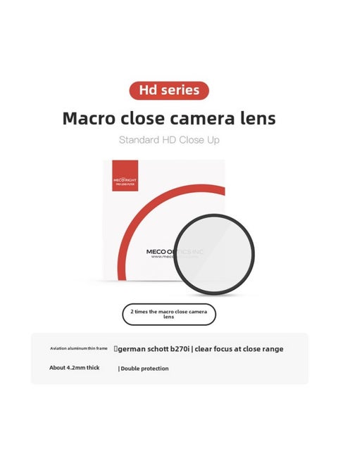 MECO Microlens Macro 1/2/4/8 Times Magnification Filter 43/49/52/58/67/72/77/82mm-Color:52mm-HD Macro Myopia +2 Times
