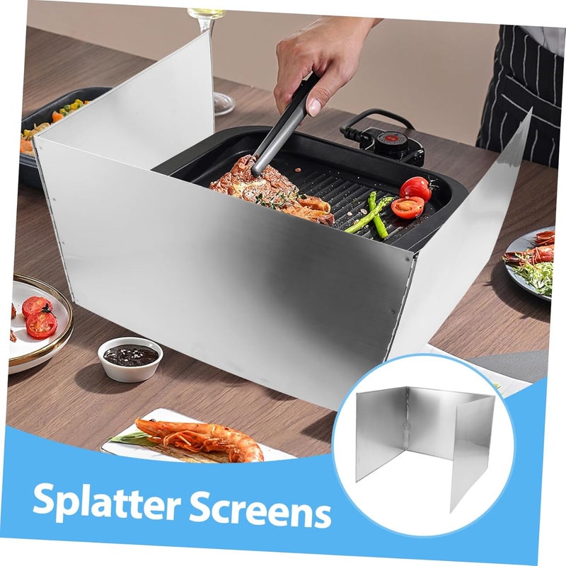 Shock rubber edge Healifty Kitchen Oil Baffle Splatter Guard Kitchen Grease Guard Metal Splatter Screen Stove Top Barrier Oil-splash Boards for Home Stainless Cook Barrier Oil Baffles Stainless Steel Silver Global trendy simple build - Image 3