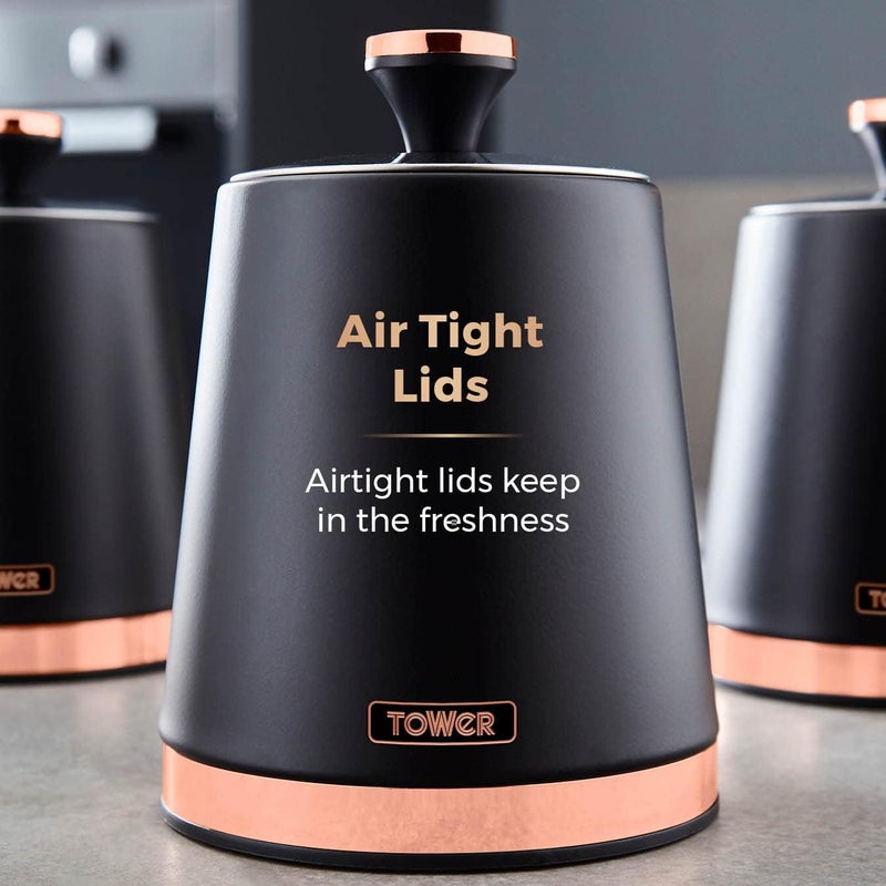 Tower T826131BLK Cavaletto Set of 3 Storage Canisters for Tea/Coffee/Sugar, Steel, Black and Rose Gold - Image 4