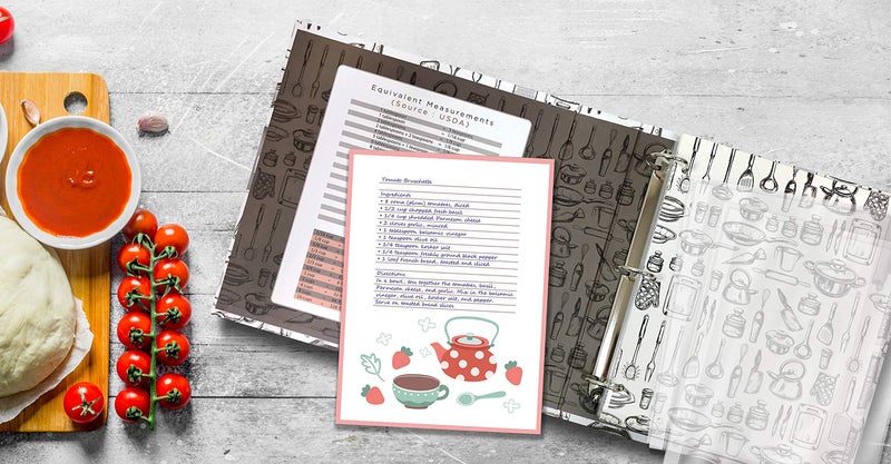Better Kitchen Products Recipe Binder, Full Page 3 Ring Standard Binder Organizer Set (with 50 Page Protectors & 12 Category Divider Tabs) 11.5" x 12" Sleek Kitchen Design - Image 4