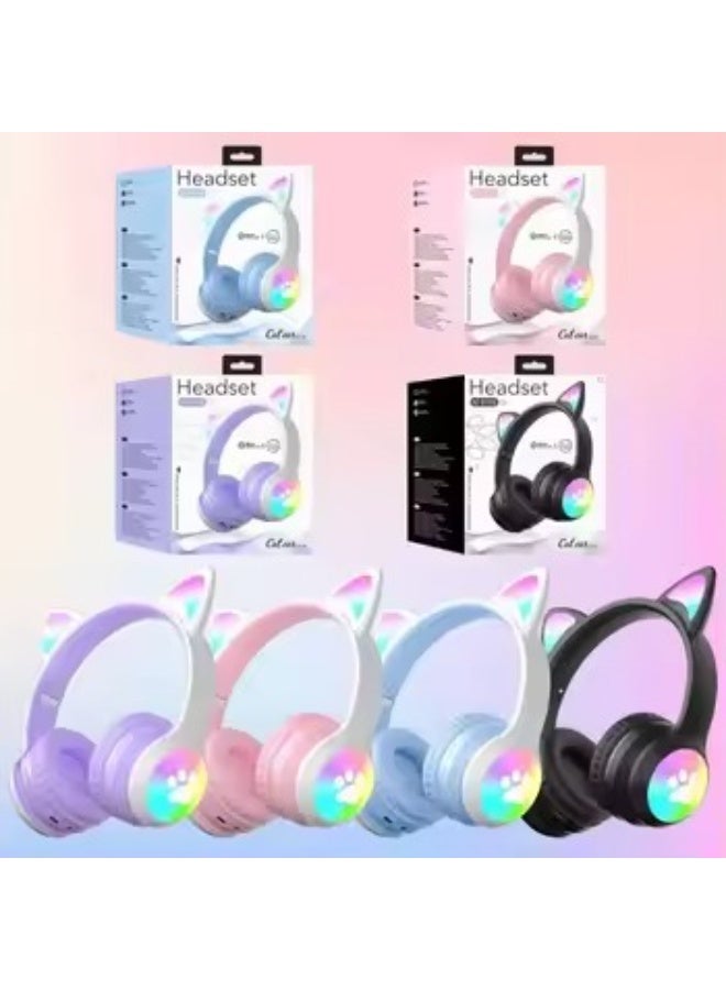 HZ-BT618 Wireless Kids Bluetooth Headphones with LED Glowing Cat Ears, Over-Ear Stereo Headset, Low Latency Gaming, Built-in Microphone, Foldable Design, Type-C Charging - Image 1