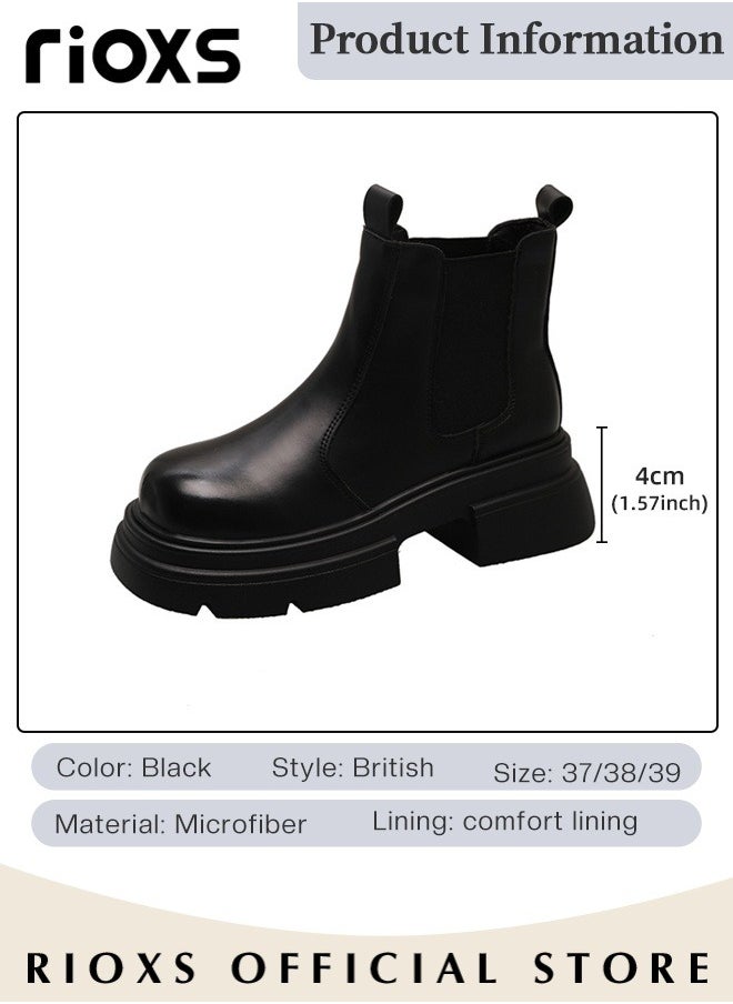 RIOXS Women's Classic Chelsea Boots, Stylish Round-toe Pull-On Lug Ankle Boots with Soft Soles, Ladies High-quality Fashion Ankle Booties, Comfortable Chunky Leather Boots, Versatile Enough to Suit Various Occasions  - Image 4