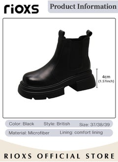 RIOXS Women's Classic Chelsea Boots, Stylish Round-toe Pull-On Lug Ankle Boots with Soft Soles, Ladies High-quality Fashion Ankle Booties, Comfortable Chunky Leather Boots, Versatile Enough to Suit Various Occasions  - Image 4
