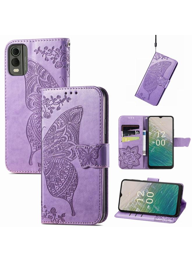 erorex Case For Nokia C32 Butterfly Love Flower Embossed Leather Phone Case - Image 1