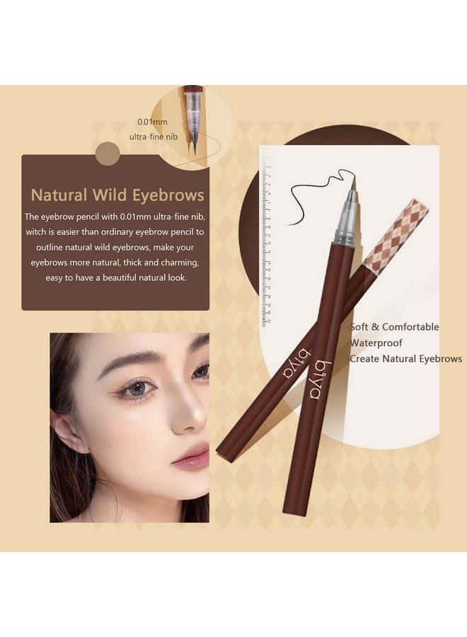 Domality 2 Colors Liquid Eyebrow Pencil Set With Hyper Sharp Tip Brush 2Pcs Long Lasting Natural Professional Fine Sketch Liquid Eye Brow Pen Gray & Brown - Image 3