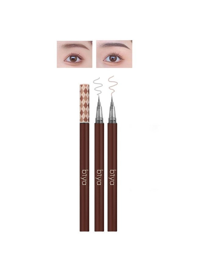 Domality 2 Colors Liquid Eyebrow Pencil Set With Hyper Sharp Tip Brush 2Pcs Long Lasting Natural Professional Fine Sketch Liquid Eye Brow Pen Gray & Brown - Image 1