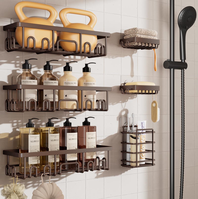 Veken Shower Caddy 6Pack No Drilling  Rustproof Waterproof Adhesive Shelves Rack with Soap Holder Large Capacity Bathroom Organizers and Storage WallMounted Kitchen  Home Decor