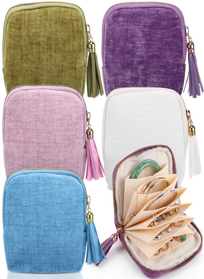Hsei 5 Pack Small Travel Jewelry Case Bulk Small Jewelry Organizer for Women 6-layer Velvet Zipper Pouch Bag Bridesmaid Gifts for Bangles Link Bracelets Storage Protect - Image 1