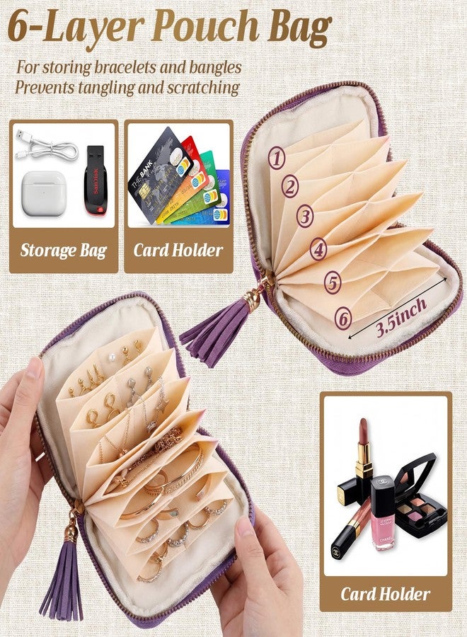 Hsei 5 Pack Small Travel Jewelry Case Bulk Small Jewelry Organizer for Women 6-layer Velvet Zipper Pouch Bag Bridesmaid Gifts for Bangles Link Bracelets Storage Protect - Image 2