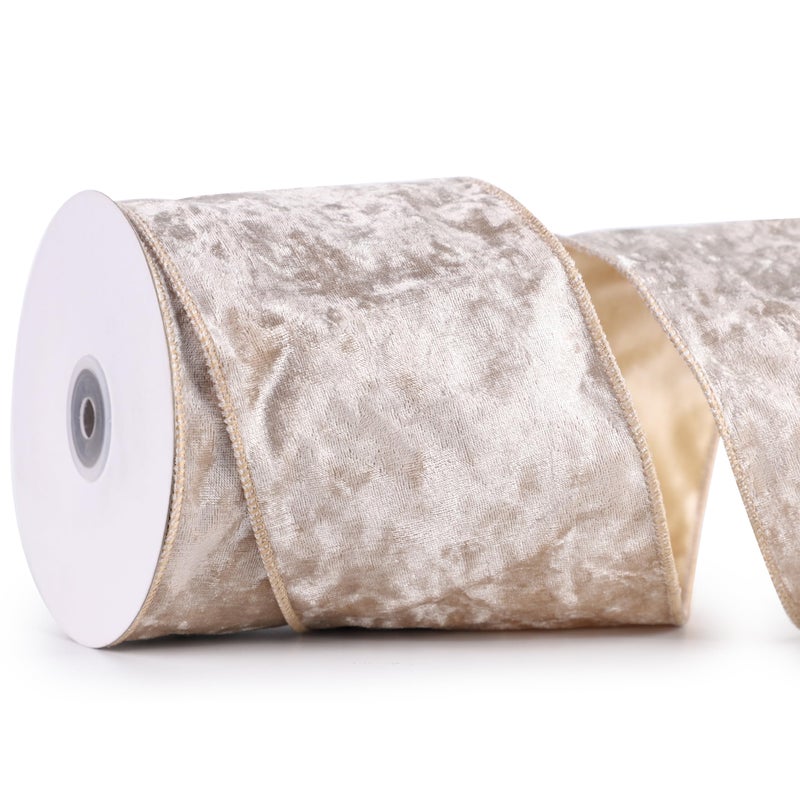 MAYREEL 4 Inch Champagne Gold Crushed Velvet Ribbon Wired Extra Wide Pale Gold for Christmas Decorations Gift Wrapping Wreaths Tree Toppers 10 Yards