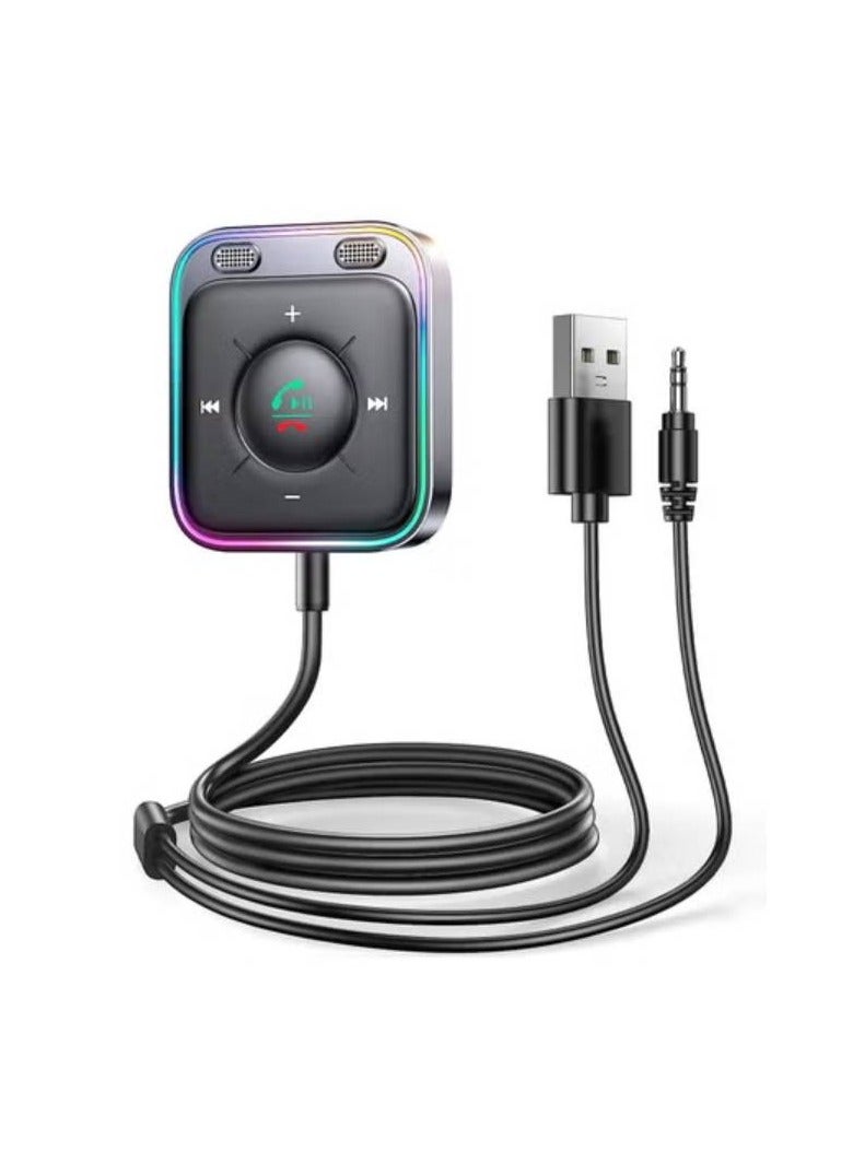 Car Bluetooth Aux Adapter with Dual Mics and Noise Cancellation, Bluetooth Aux Adapter Car Plug and Play, USB Aux Bluetooth 5.3 Receiver for Car Stereo Music Streaming and Hands-free Calls - Image 1