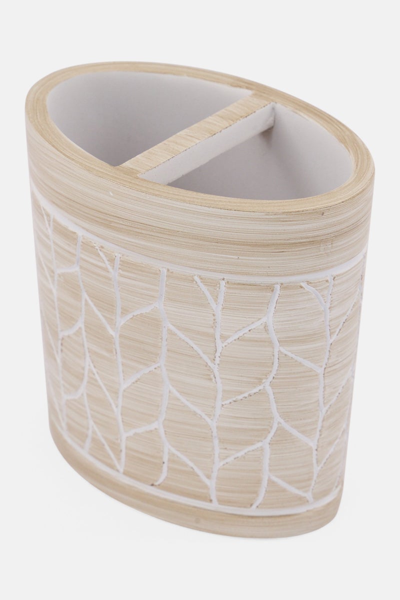AMG Ceramic Textured Tooth Brush Holder, Beige  - Image 2