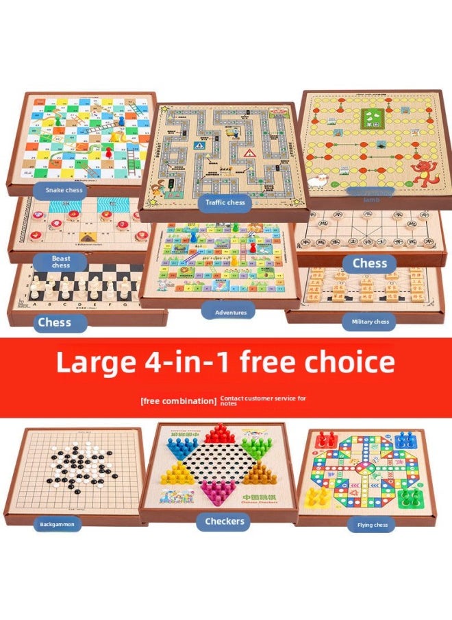 null - Multi-functional One Chessboard Flying Chess Checkers Backgammon Go Card Beasts Chess Children's Toys Foreign Trade-Color:Four-in-one [large Size] Free To Match [remarks When Ordering] - Image 1