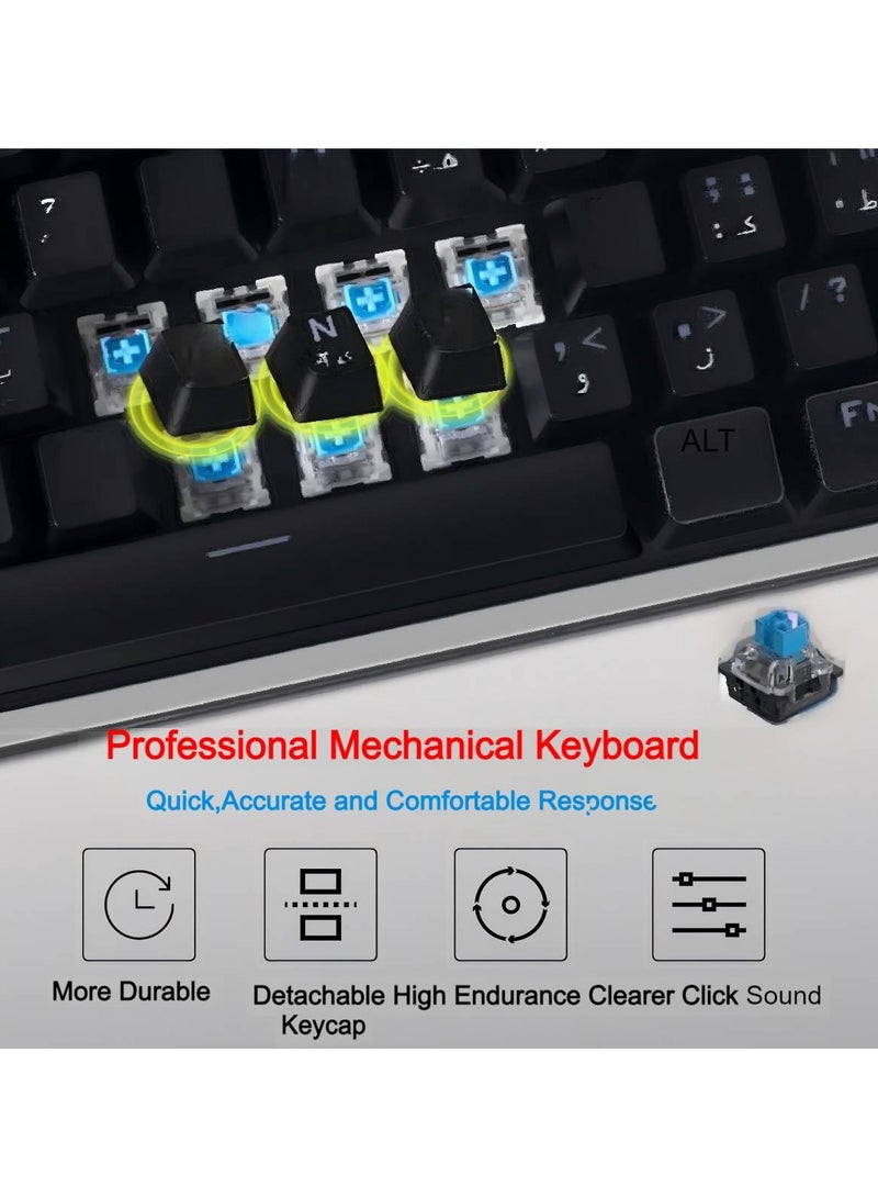 English Arabic Mechanical Gaming Keyboard with LED Backlit, 87 Keys Quick Response USB Interface Esport Waterproof Wired Keyboard for Windows,MacOS,Android PC Gamers  Black - Image 2