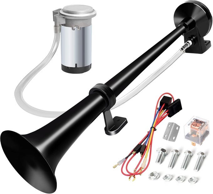 Air Horn For Truck Boats Car, 150Db Super Loud Train Horns Kit With 120 Psi Air Compressor (Black, Single)